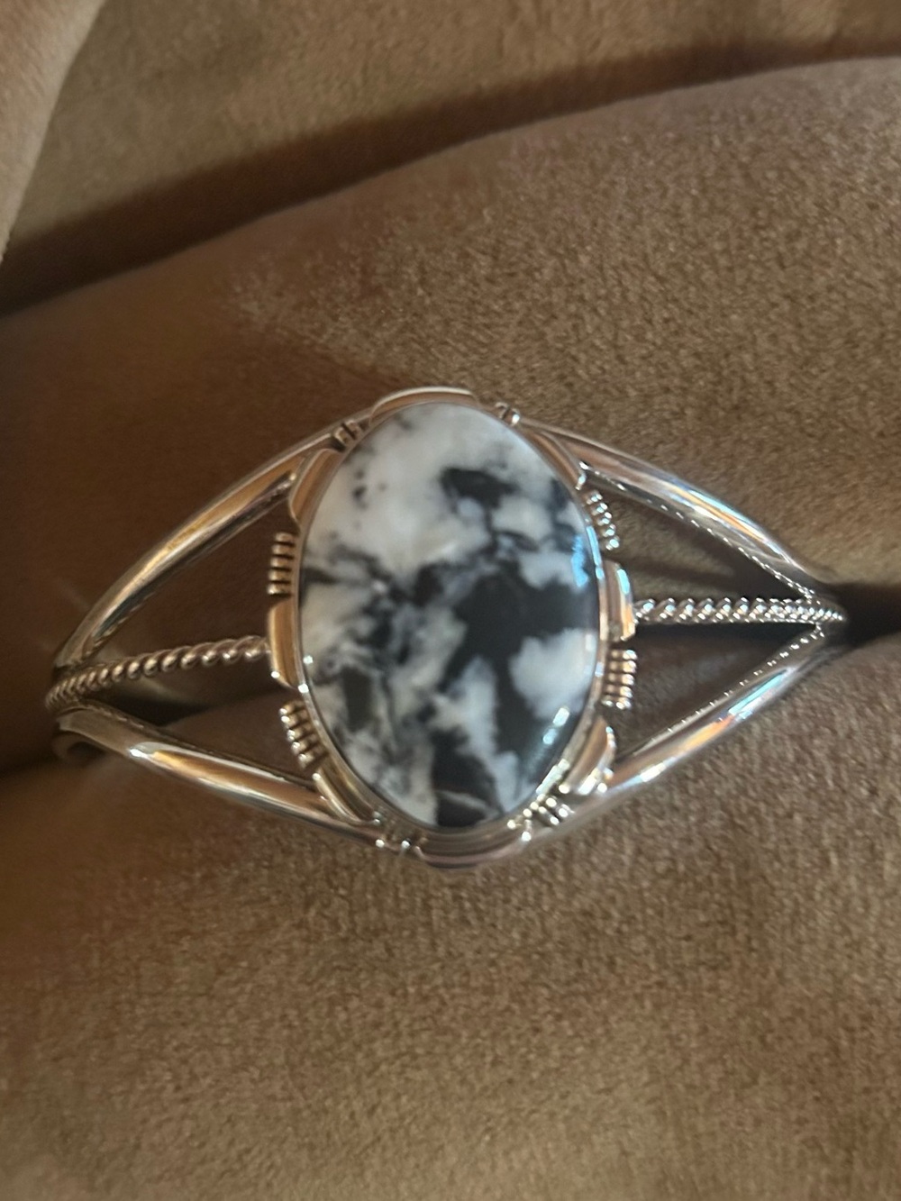 Silver Statement Cuff Bracelet with White Buffalo Turquoise Stone